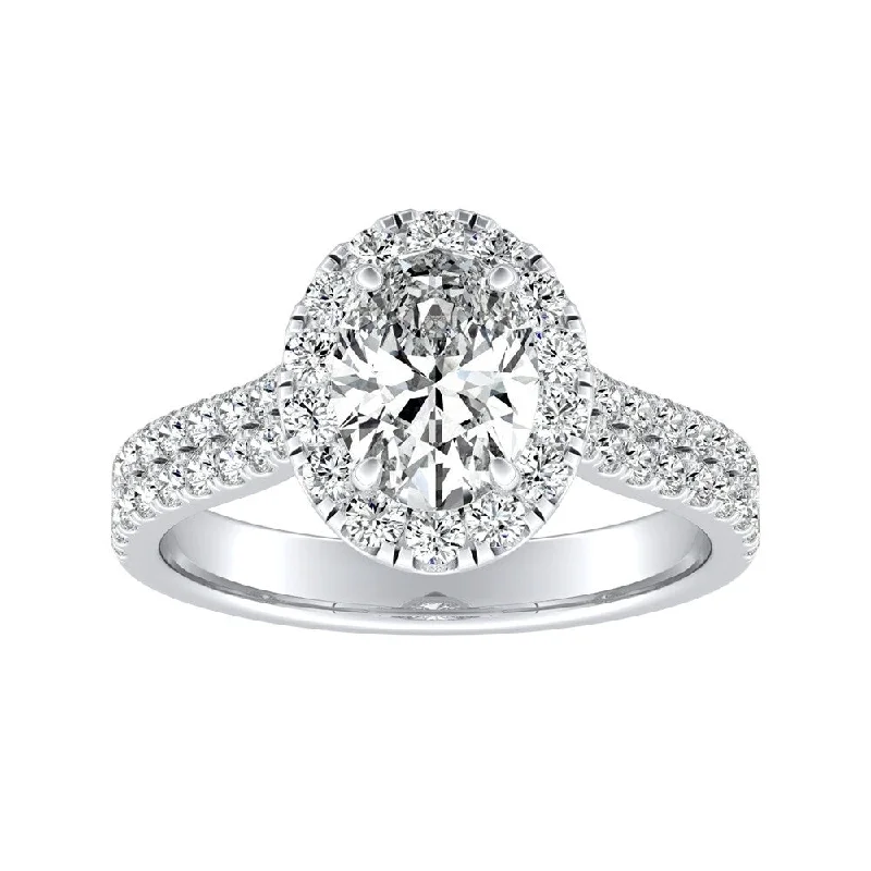 Affordable Engagement Rings with High - Quality Simulated DiamondsOval Shape Halo Diamond Engagement Ring 7/8ctw Platinum