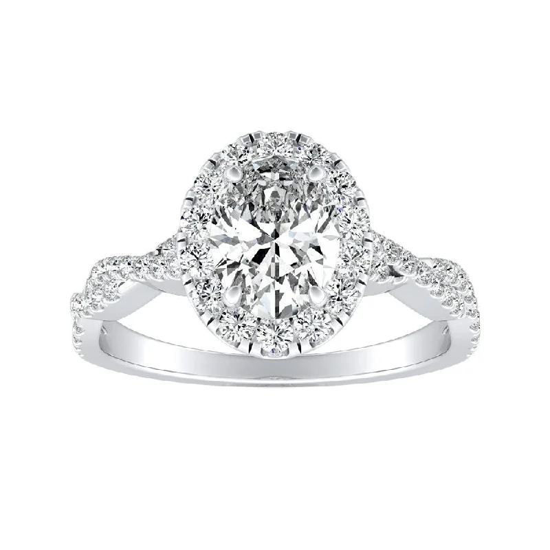 Engagement Rings with Hidden Halo Settings for Extra SparkleTwisted Oval-cut 1 1/10ctw Platinum Halo Diamond Engagement Ring by Auriya