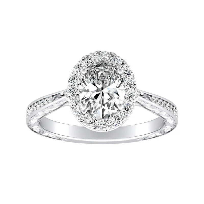 Affordable Engagement Rings with High - Quality Simulated DiamondsVintage Oval-cut 1 1/6ctw Halo Diamond Engagement Ring Platinum by Auriya