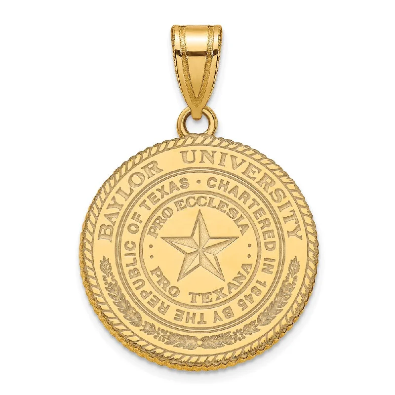 Gemstone - Encrusted Pendants with a Sparkling Centerpiece14k Gold Plated Silver Baylor U Large Crest Disc Pendant