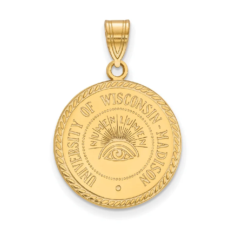 Religious Pendants with Cross or Star of David Designs14k Gold Plated Silver U. of Wisconsin Large Crest Disc Pendant