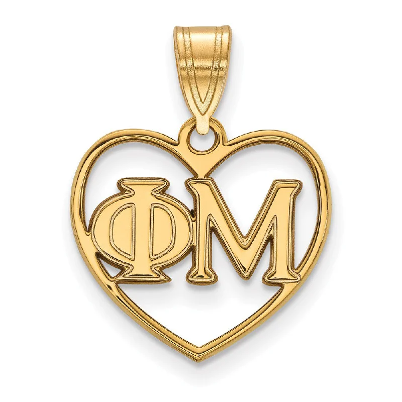 Religious Pendants with Cross or Star of David Designs14K Plated Silver Phi Mu Heart Greek Letters Pendant