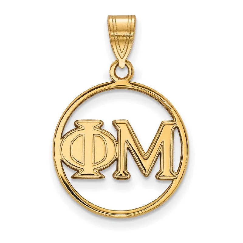 Religious Pendants with Cross or Star of David Designs14K Plated Silver Phi Mu Medium Circle Greek Letters Pendant