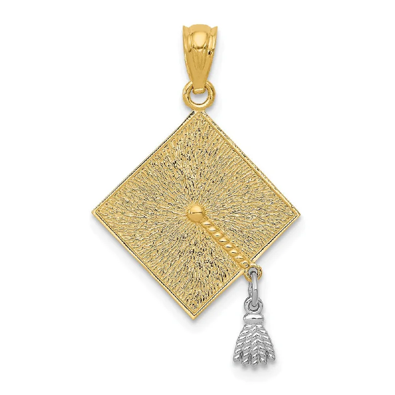 Religious Pendants with Cross or Star of David Designs14k Two Tone Gold 3D Graduation Cap with Moveable Tassel Pendant, 17mm