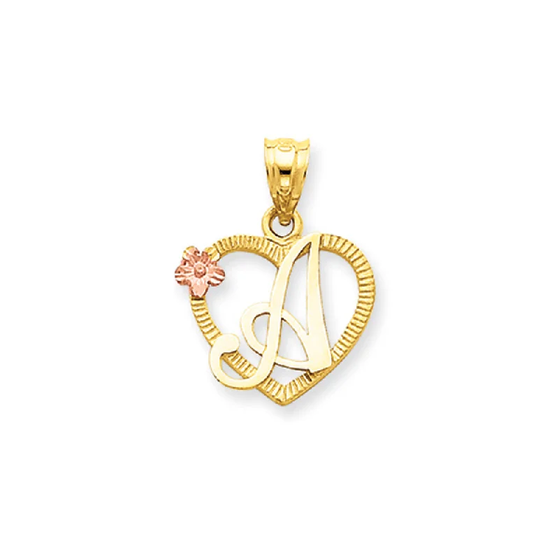 Gemstone - Encrusted Pendants with a Sparkling Centerpiece14k Two Tone Gold Grace Collection 15mm Heart Initial A Pendant