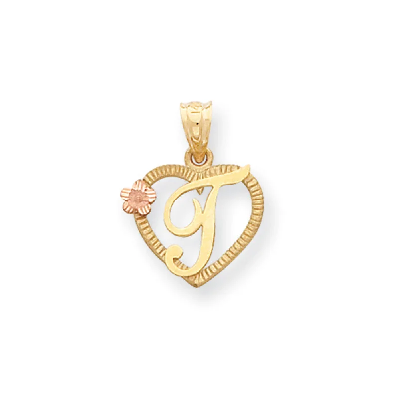 Gemstone - Encrusted Pendants with a Sparkling Centerpiece14k Two Tone Gold Grace Collection 15mm Heart Initial T Pendant