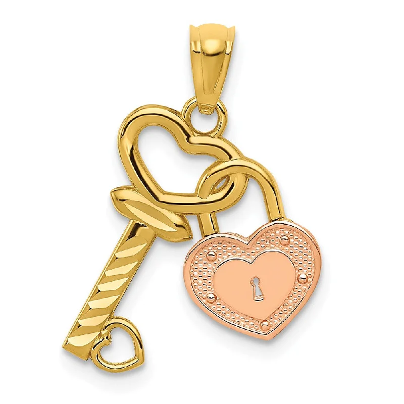 Charm Pendants with Multiple Small Decorative Elements14k Two Tone Gold Heart Lock and Key Pendant, 15mm