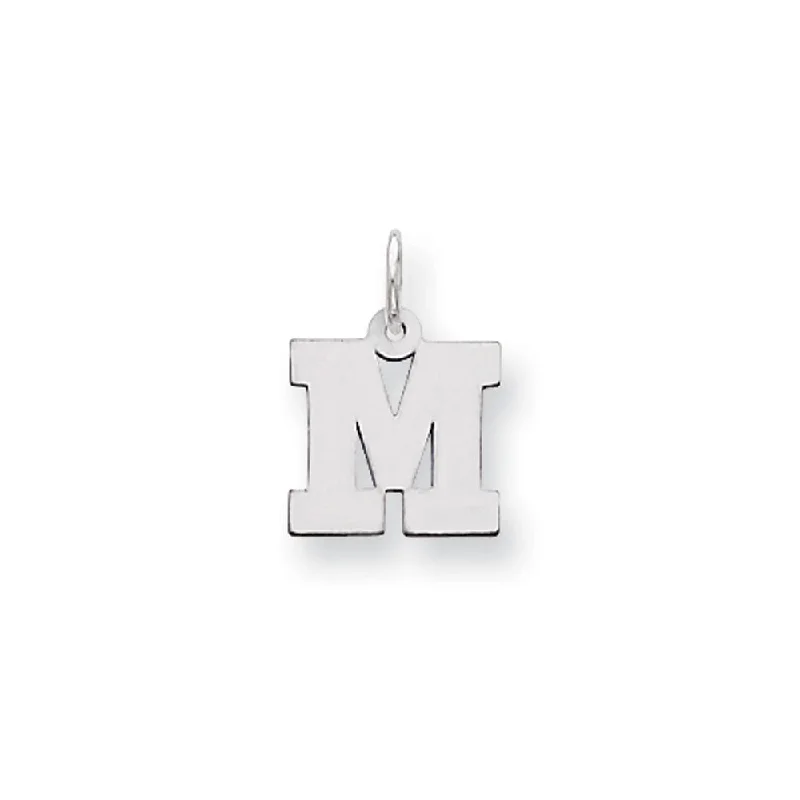 Religious Pendants with Cross or Star of David Designs14k White Gold, Amanda Collection, Small Block Style Initial M Pendant