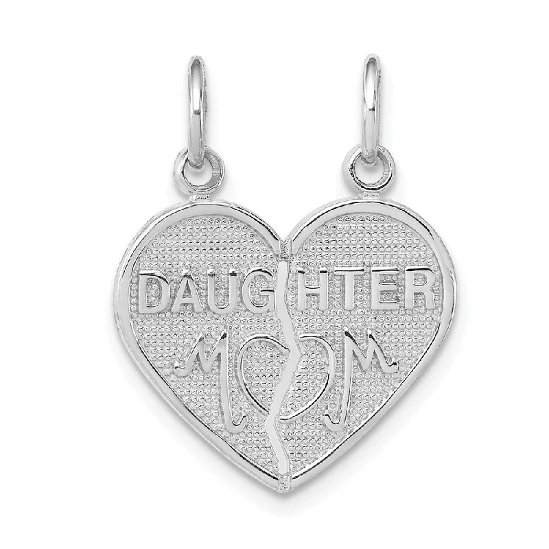 Gemstone - Encrusted Pendants with a Sparkling Centerpiece14k White Gold Daughter, Mom Heart Set of 2 Charm or Pendants, 18mm