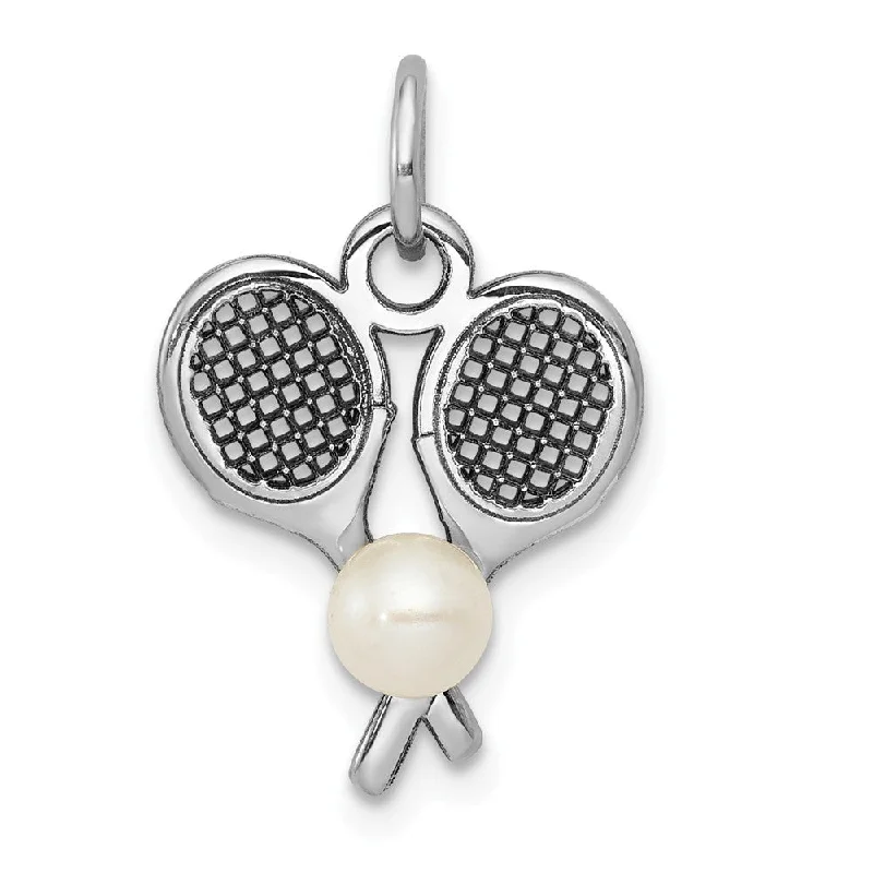 Animal - Shaped Pendants in Sterling Silver14k White Gold & FW Cultured Pearl Double Tennis Racquet Charm