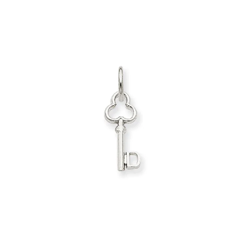 Charm Pendants with Multiple Small Decorative Elements14k White Gold, Hannah Collection, Mini Initial D Shamrock Key Charm