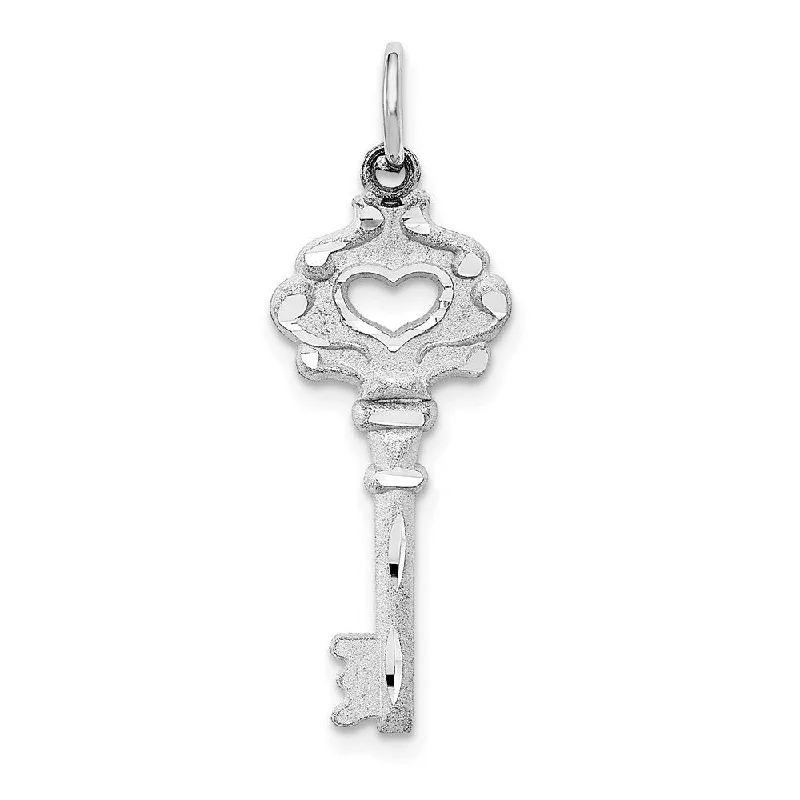 Gemstone - Encrusted Pendants with a Sparkling Centerpiece14k White Gold Key with Cutout Heart Bow Charm