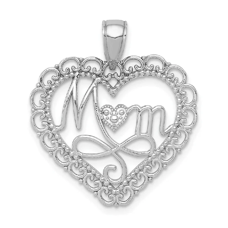 Gemstone - Encrusted Pendants with a Sparkling Centerpiece14k White Gold Mom Scallop Heart Pendant, 23mm