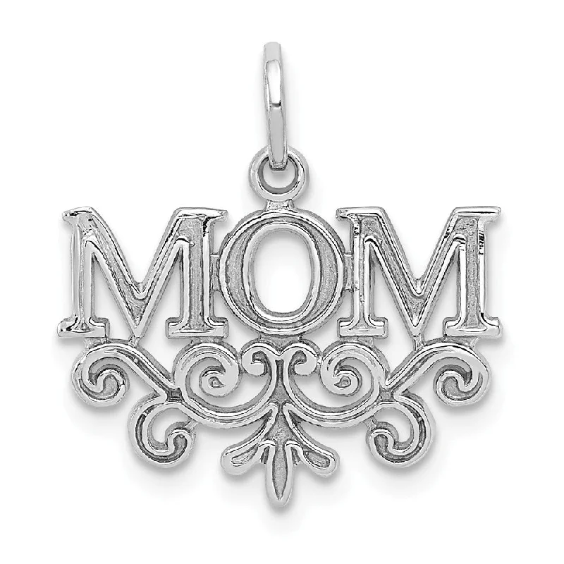 Gemstone - Encrusted Pendants with a Sparkling Centerpiece14k White Gold Mom with Scroll Design Charm or Pendant, 18mm