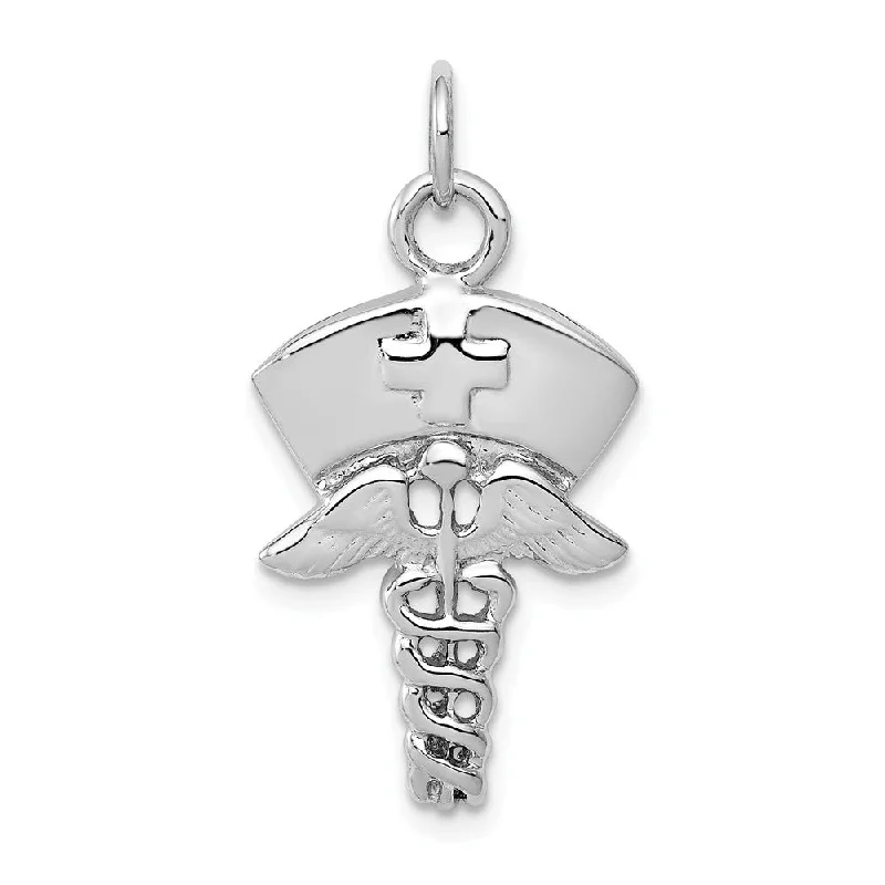 Initial Letter Pendants for a Personalized Touch14k White Gold Nurses Cap and Caduceus Pendant