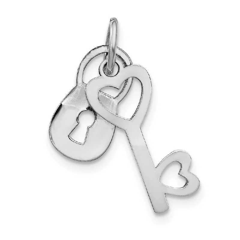 Initial Letter Pendants for a Personalized Touch14k White Gold Polished Lock and Key Charm or Pendant, 7mm