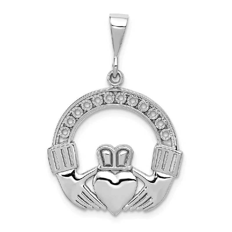 Animal - Shaped Pendants in Sterling Silver14k White Gold Polished & Satin Claddagh Pendant, 21mm (13/16 inch)