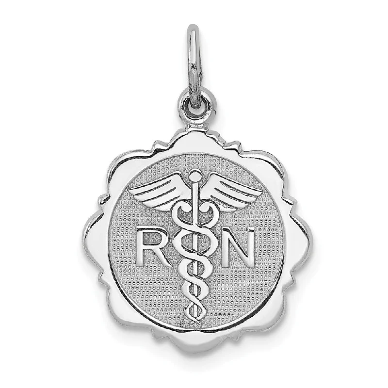 Gemstone - Encrusted Pendants with a Sparkling Centerpiece14k White Gold Registered Nurse Disk Charm, 16mm