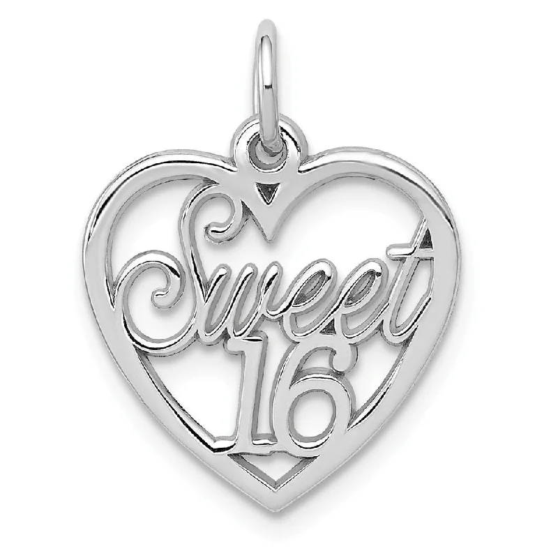 Religious Pendants with Cross or Star of David Designs14k White Gold Sweet 16 Heart Charm or Pendant, 16mm