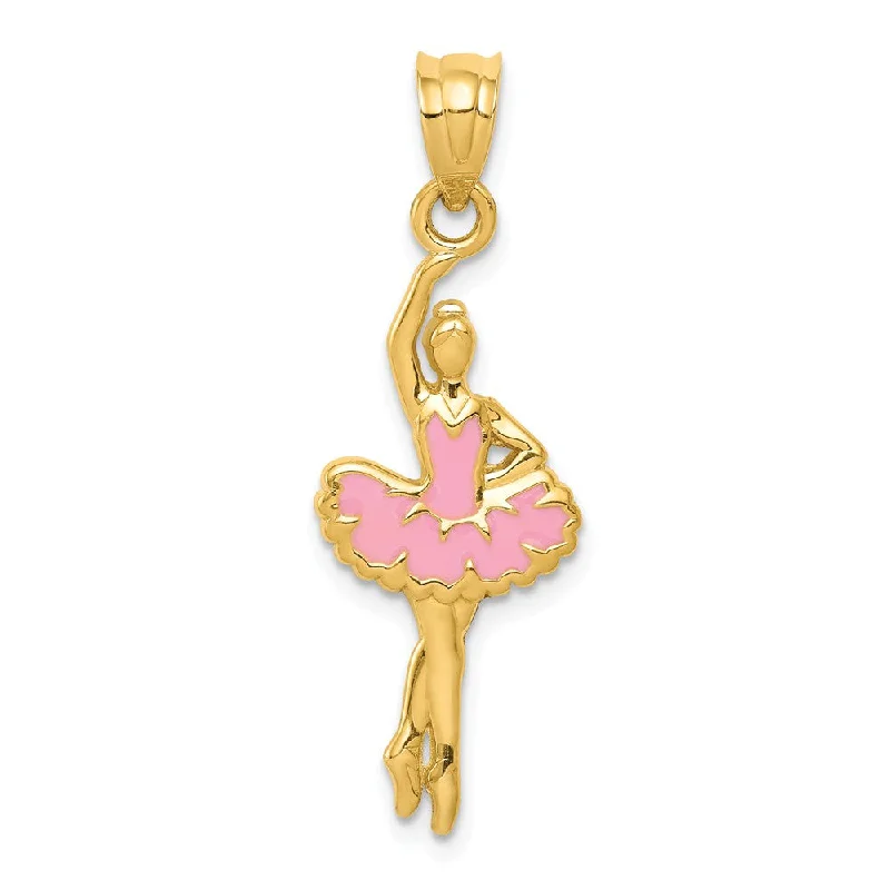 Animal - Shaped Pendants in Sterling Silver14k Yellow Gold 2D Pink Enameled Ballerina Pendant