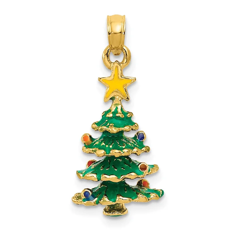 Religious Pendants with Cross or Star of David Designs14k Yellow Gold, 3D Enameled Christmas Tree Charm