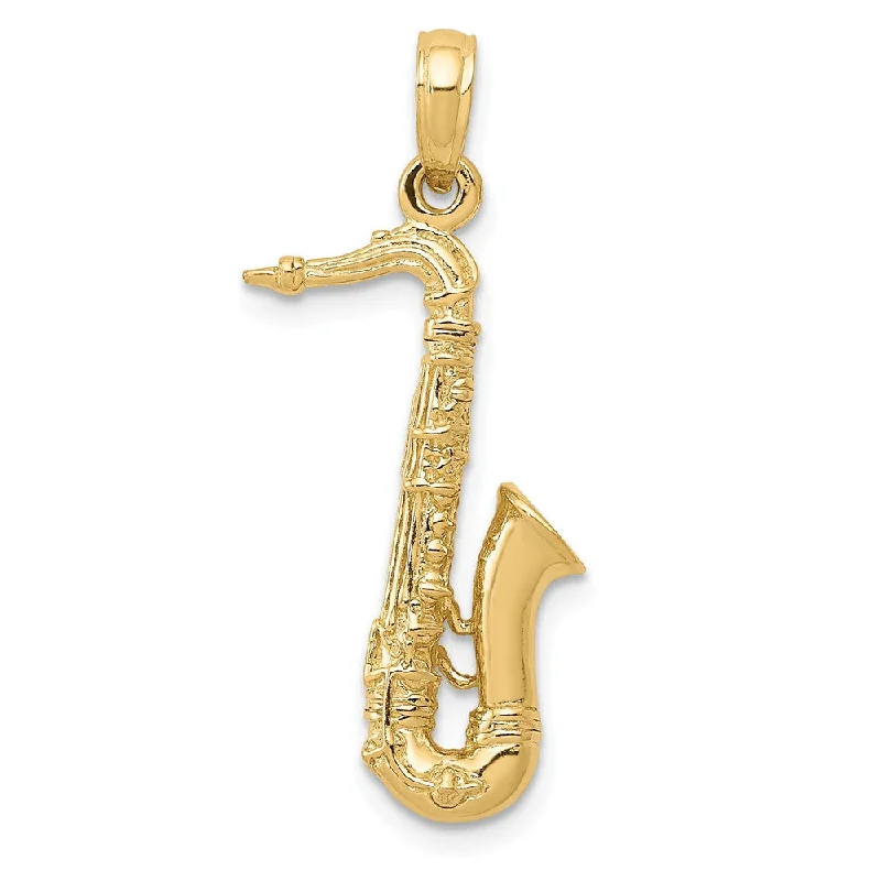 Gemstone - Encrusted Pendants with a Sparkling Centerpiece14k Yellow Gold 3D Tenor Saxophone Pendant