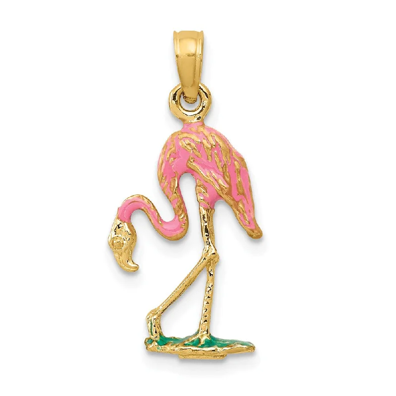 Religious Pendants with Cross or Star of David Designs14k Yellow Gold and Enamel Small 3D Pink Flamingo Pendant