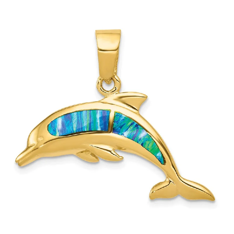 Charm Pendants with Multiple Small Decorative Elements14k Yellow Gold and Imitation Opal Dolphin Pendant