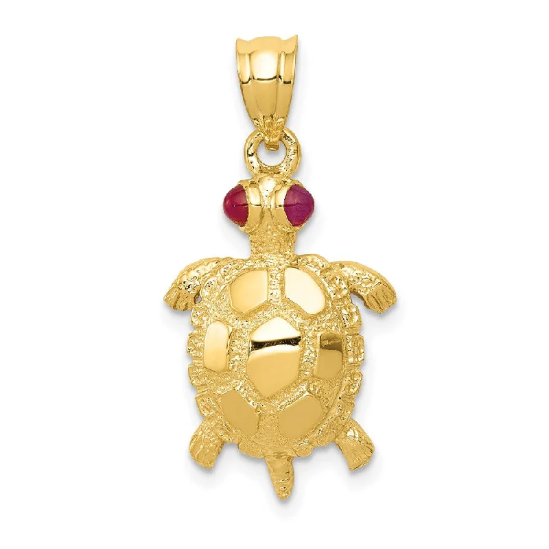 Charm Pendants with Multiple Small Decorative Elements14k Yellow Gold and Ruby Turtle with Gemstone Eyes Pendant