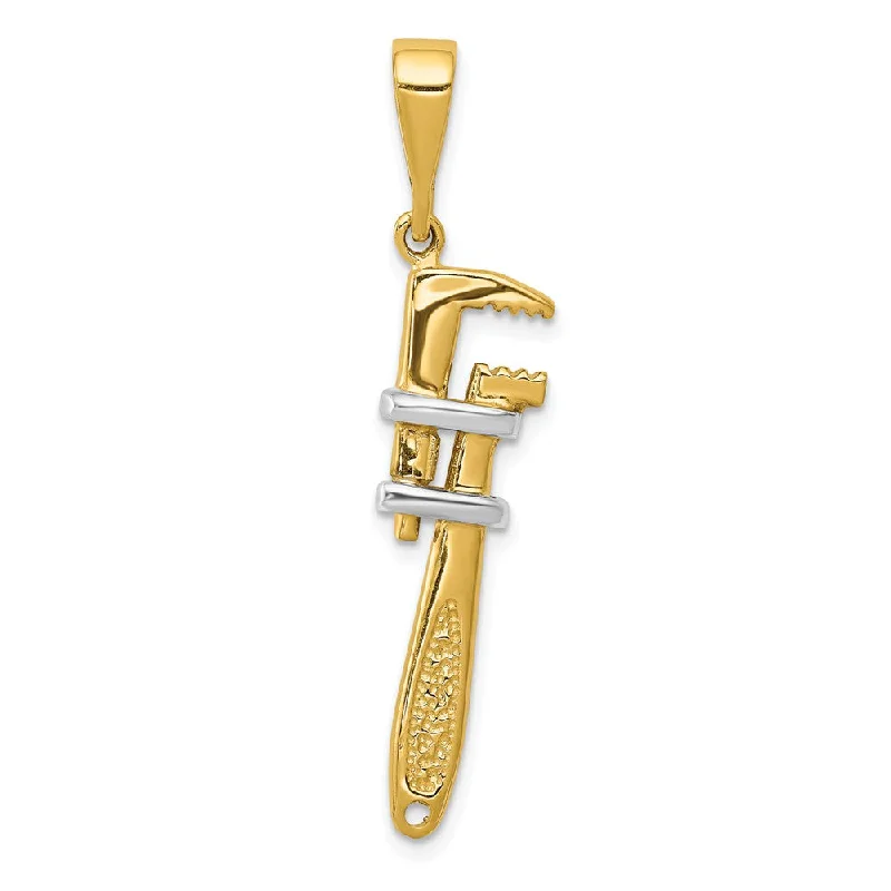 Charm Pendants with Multiple Small Decorative Elements14k Yellow Gold and White Rhodium 3D Two Tone Monkey Wrench Pendant