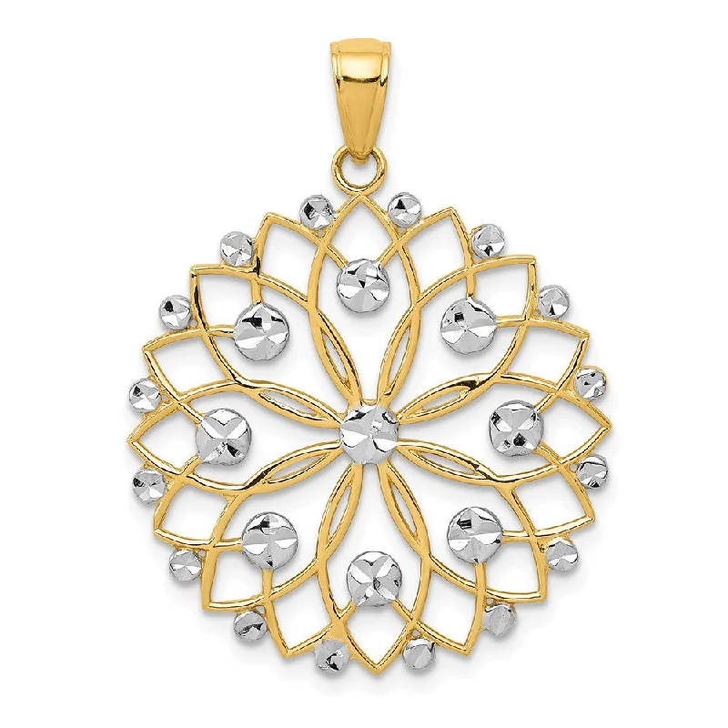 Charm Pendants with Multiple Small Decorative Elements14k Yellow Gold and White Rhodium Diamond Cut Flower Pendant, 26mm