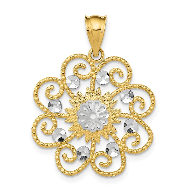 Gemstone - Encrusted Pendants with a Sparkling Centerpiece14k Yellow Gold and White Rhodium Round Swirl Pendant, 20mm (3/4 inch)