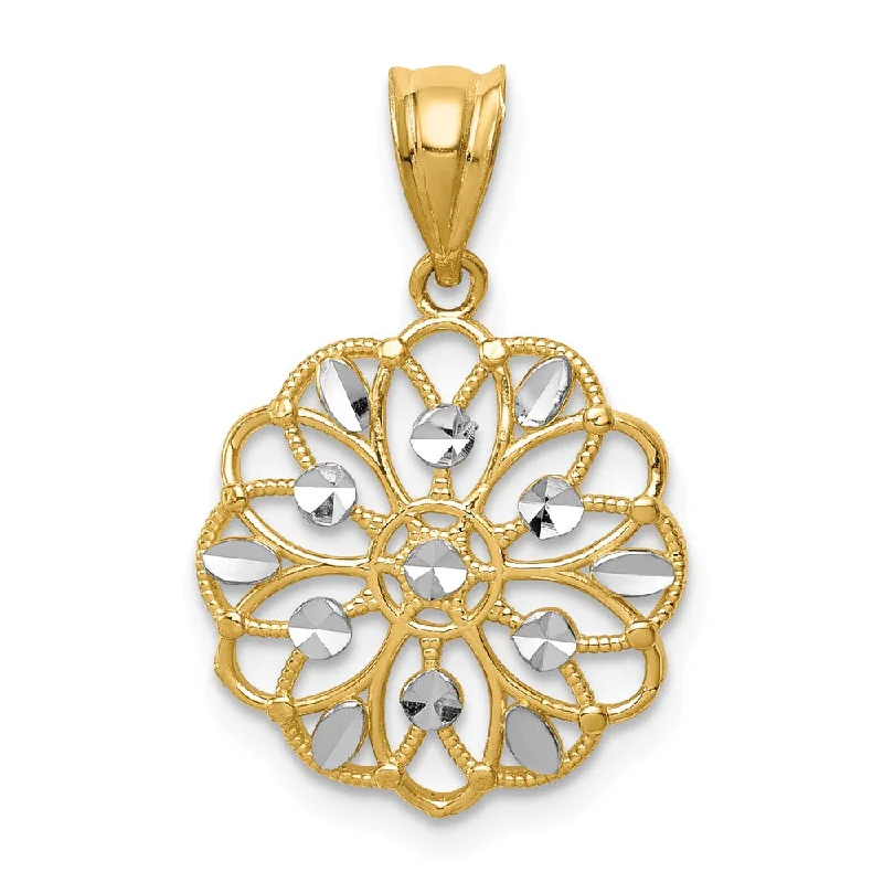 Religious Pendants with Cross or Star of David Designs14k Yellow Gold and White Rhodium Scalloped Filigree Pendant, 16mm