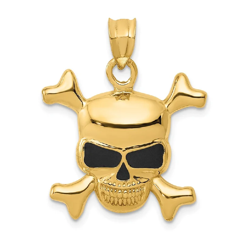 Charm Pendants with Multiple Small Decorative Elements14k Yellow Gold Black Enameled Skull and Crossbones Pendant