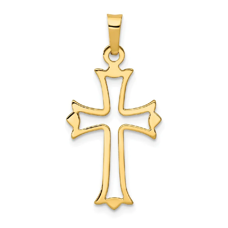 Religious Pendants with Cross or Star of David Designs14k Yellow Gold Cutout Fleur de Lis Cross Pendant, 13 x 28mm