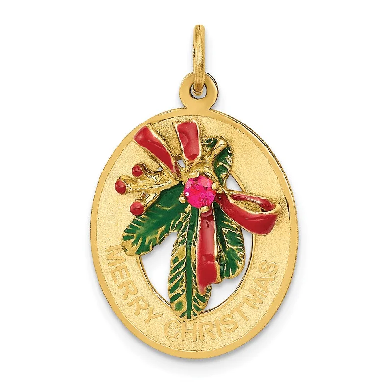 Religious Pendants with Cross or Star of David Designs14k Yellow Gold, CZ & Enameled Mistletoe Charm