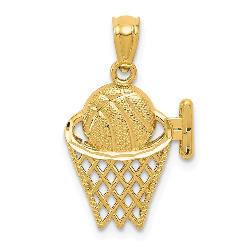 Animal - Shaped Pendants in Sterling Silver14k Yellow Gold Diamond Cut Basketball and Hoop Pendant