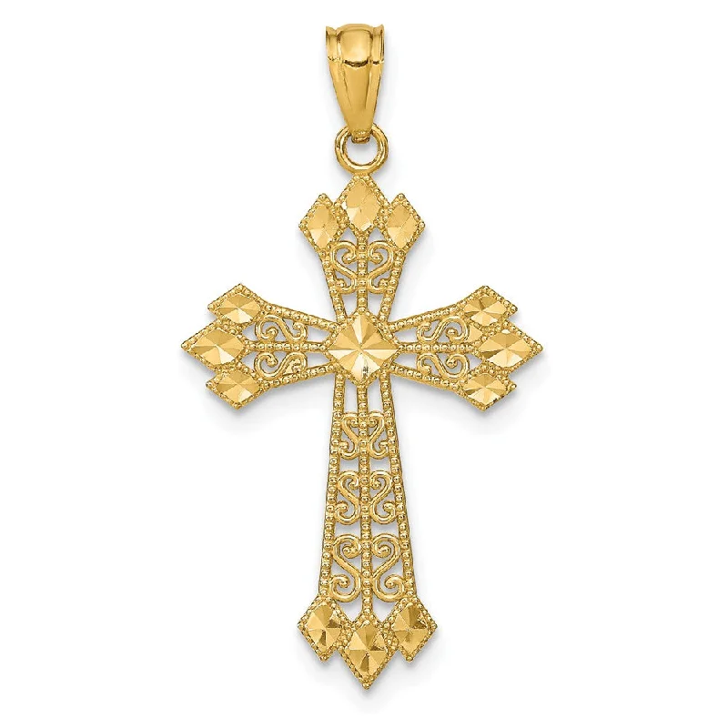 Religious Pendants with Cross or Star of David Designs14k Yellow Gold Diamond-Cut Filigree Cross Pendant, 17 x 32mm