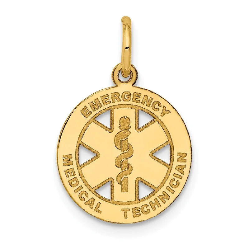 Religious Pendants with Cross or Star of David Designs14k Yellow Gold Emergency Medical Technician Disk Charm, 13mm