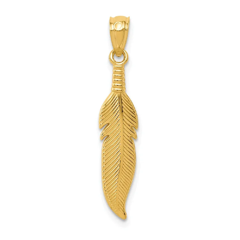 Religious Pendants with Cross or Star of David Designs14k Yellow Gold Feather Pendant, 5 x 29mm