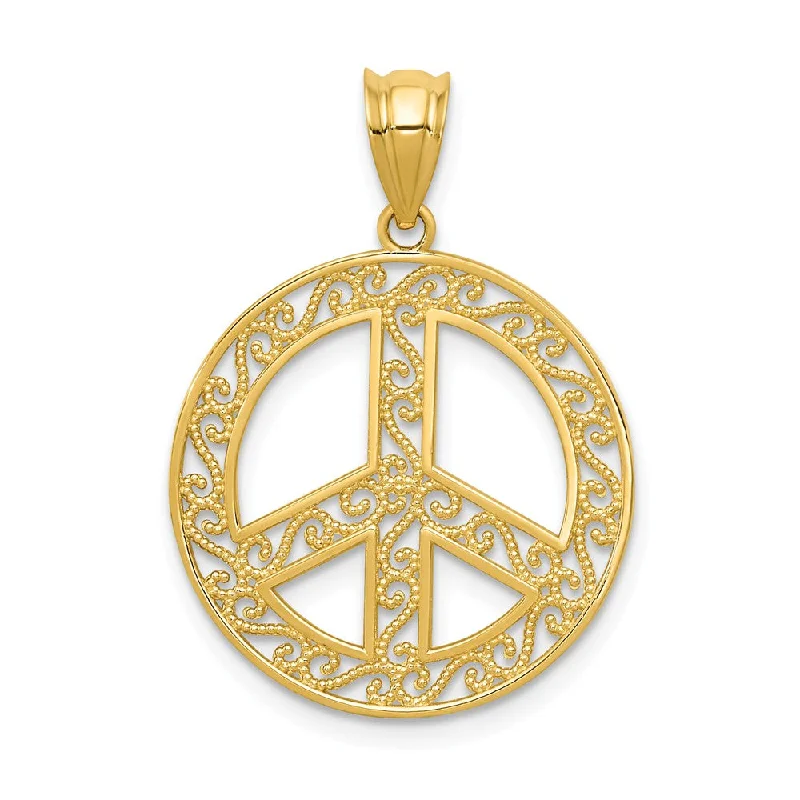 Animal - Shaped Pendants in Sterling Silver14k Yellow Gold Filigree Peace Sign Pendant, 19mm (3/4 inch)