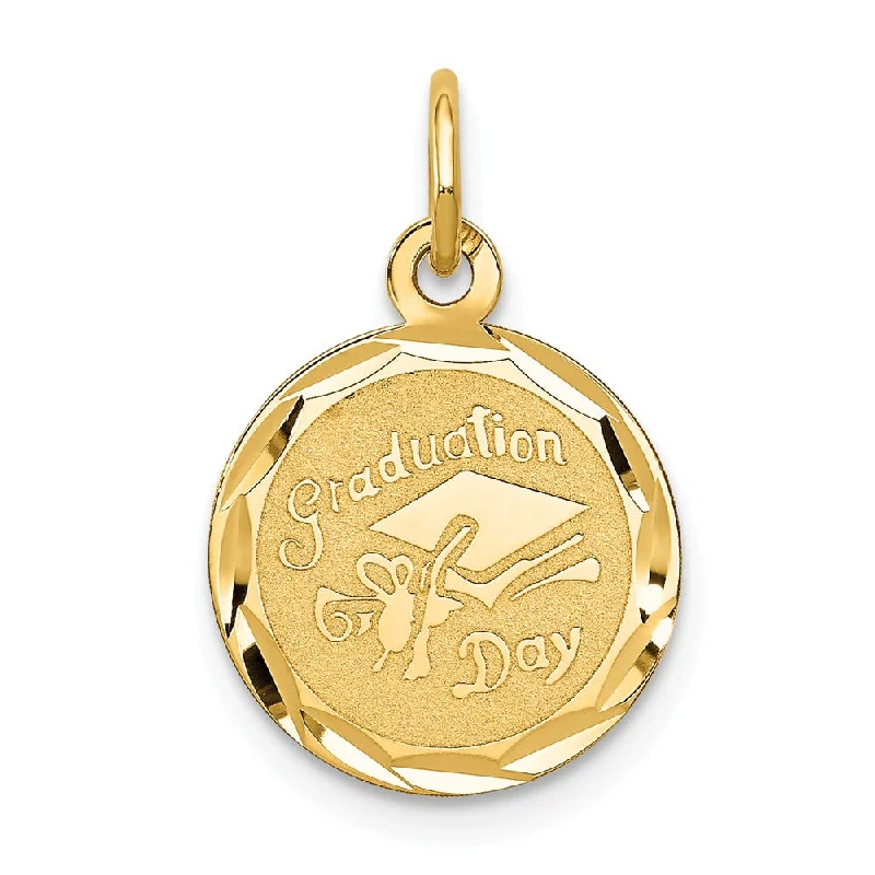 Religious Pendants with Cross or Star of David Designs14k Yellow Gold Graduation Cap Brocaded Disc Charm or Pendant, 14mm