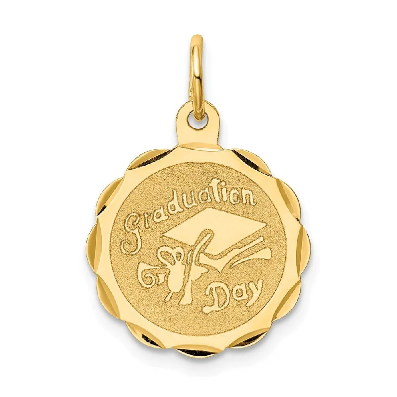 Gemstone - Encrusted Pendants with a Sparkling Centerpiece14k Yellow Gold Graduation Day Brocaded Disc Charm or Pendant, 16mm