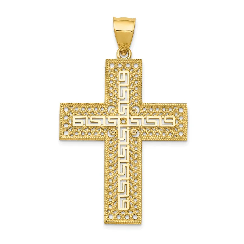 Initial Letter Pendants for a Personalized Touch14k Yellow Gold Greek Key Filigree Cross Pendant