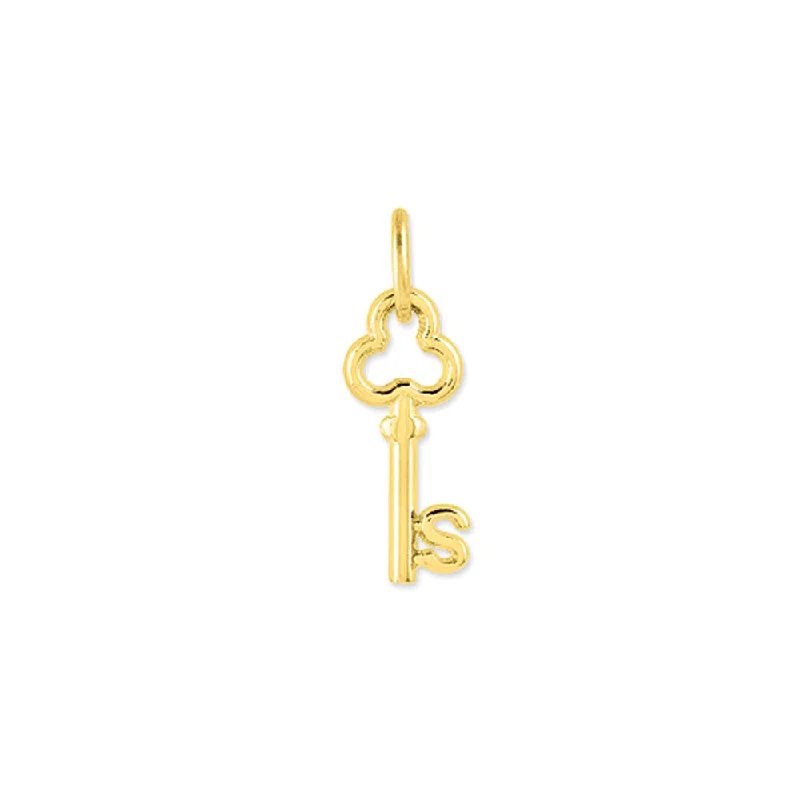 Religious Pendants with Cross or Star of David Designs14k Yellow Gold, Hannah Collection, Mini Initial S Shamrock Key Charm