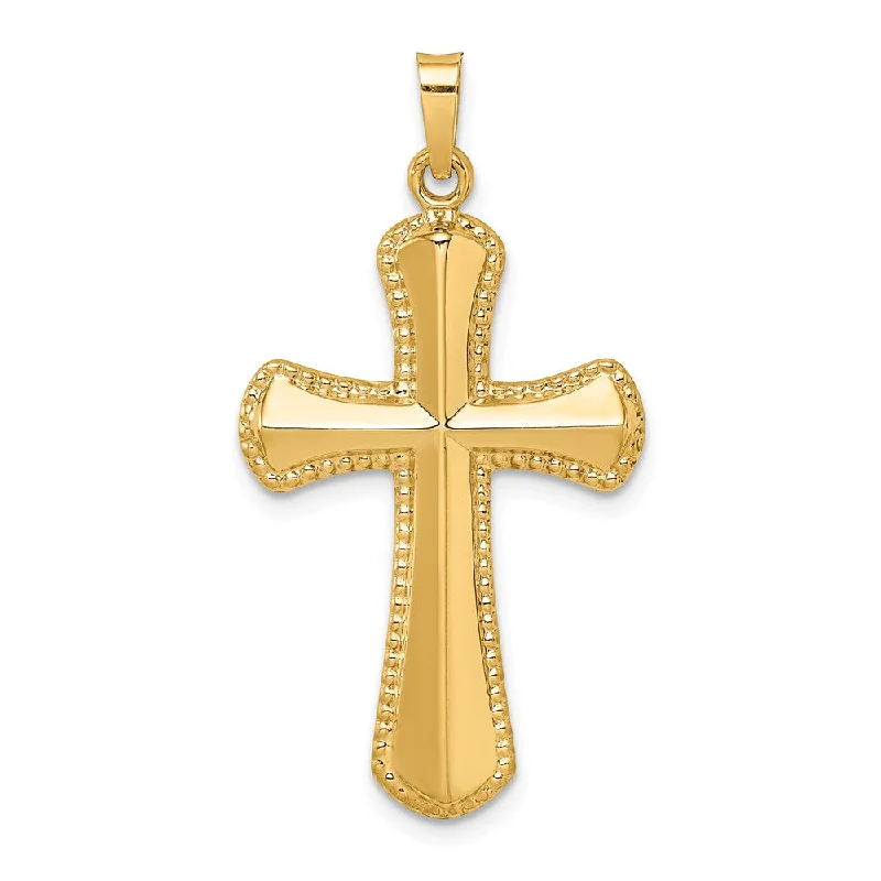 Charm Pendants with Multiple Small Decorative Elements14k Yellow Gold Hollow Beaded Edge Cross Pendant, 18 x 35mm