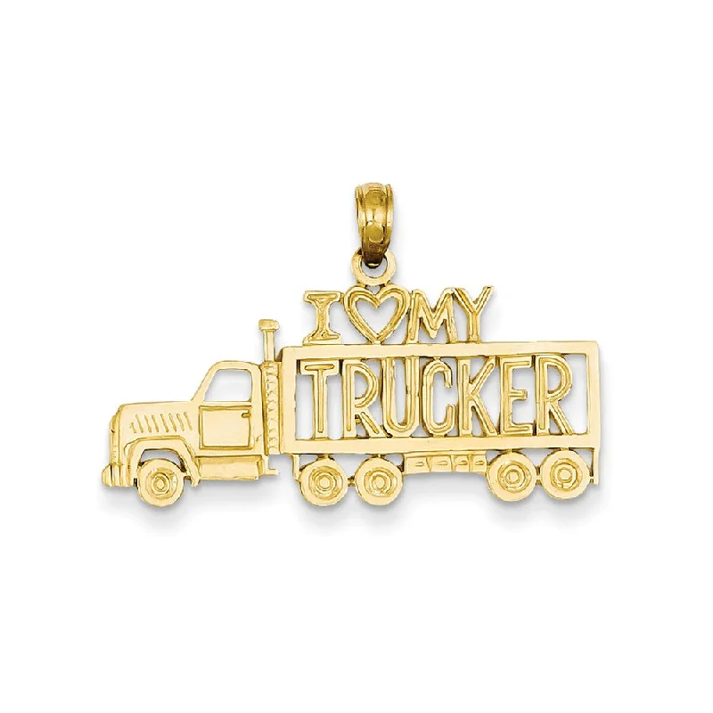 Gemstone - Encrusted Pendants with a Sparkling Centerpiece14k Yellow Gold I Heart My Trucker Semi Truck Pendant