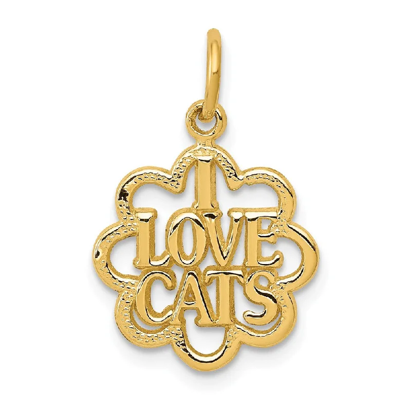 Initial Letter Pendants for a Personalized Touch14k Yellow Gold I love Cats Scalloped Edge Charm or Pendant