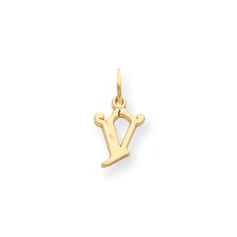 Religious Pendants with Cross or Star of David Designs14k Yellow Gold, Isabelle Collection, Mini Letter V Initial Charm