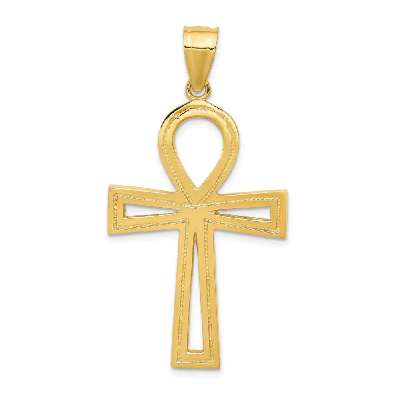 Charm Pendants with Multiple Small Decorative Elements14k Yellow Gold Large Polished Ankh Cross Pendant, 23 x 45mm